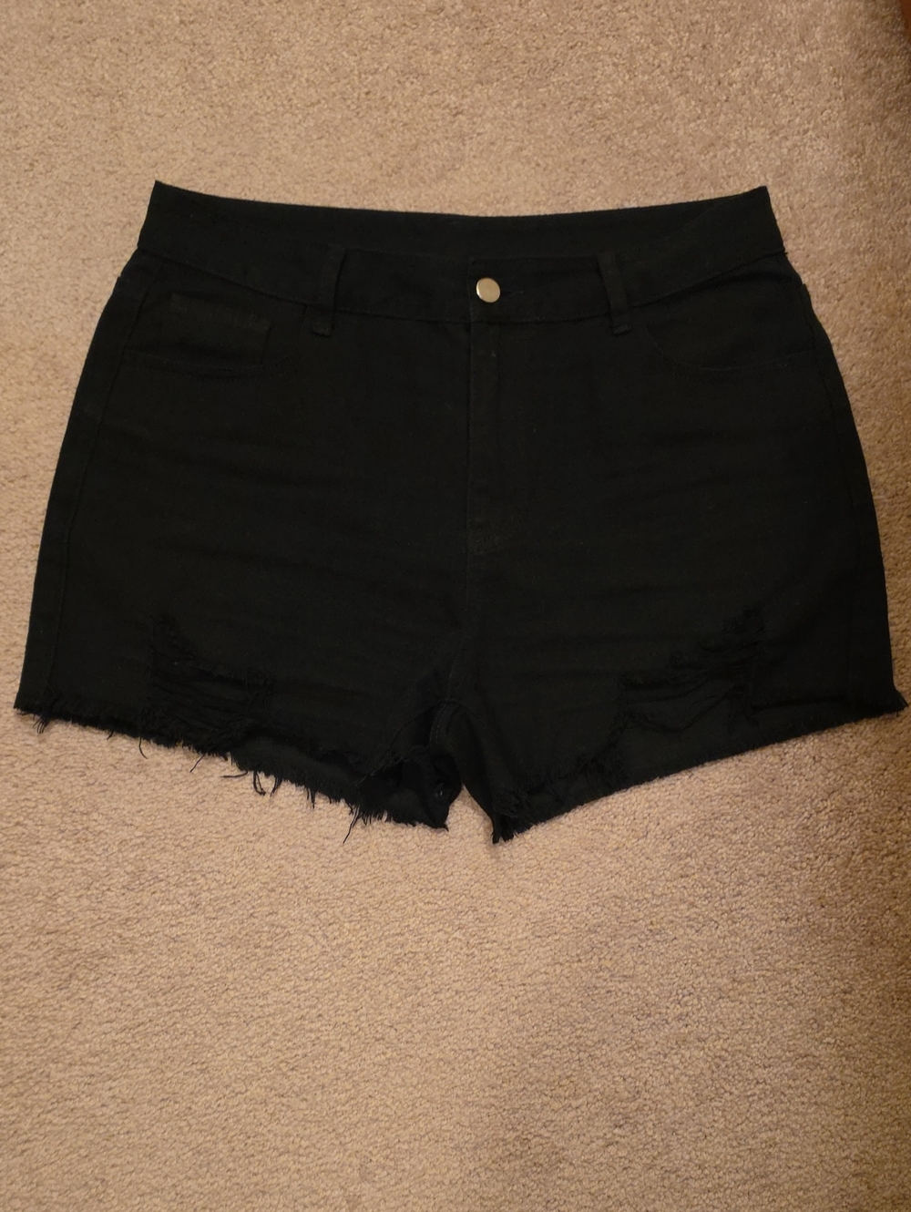 Women’s Black Distressed High-Rise Denim Shorts